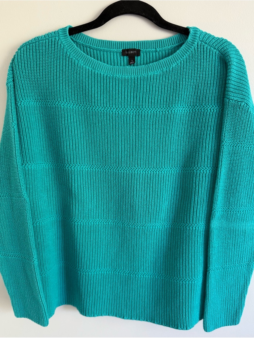 Talbots Teal Crewneck Ribbed Knit Sweater